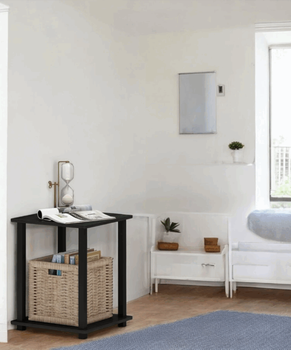 Side Table Black Woven Basket Storage Modern Minimalist