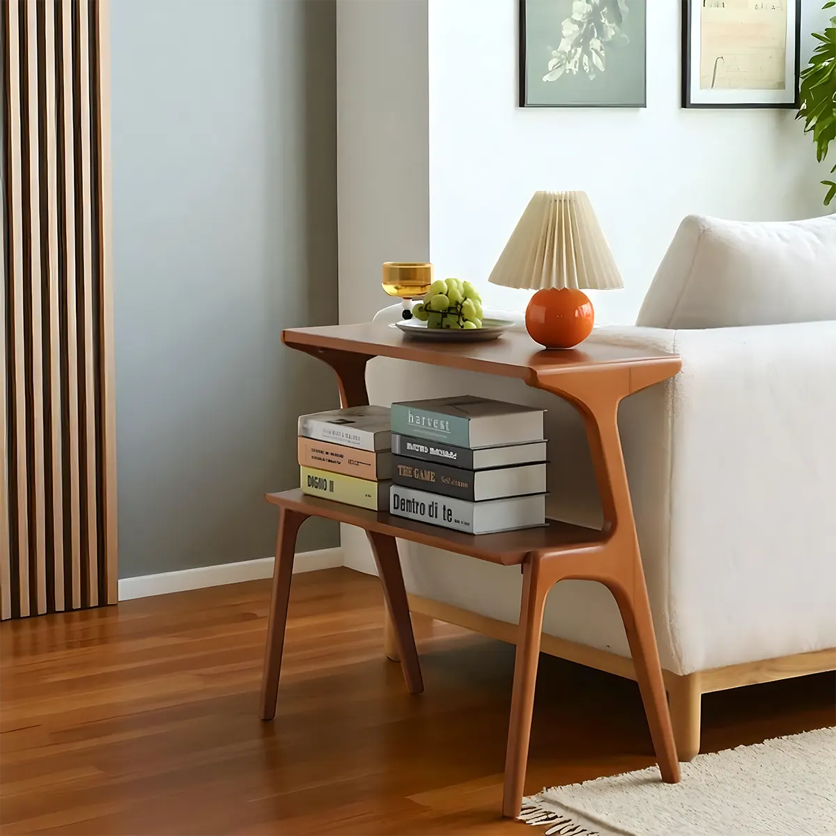 Mid Century End Table Natural Wood Two Tier Unique