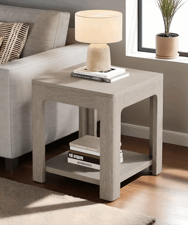 Corner Table Modern Light Gray Wood Decorative Shelf