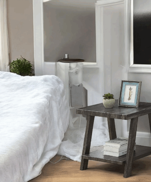 Side Table Rustic Wood Shelf Modern Nightstand