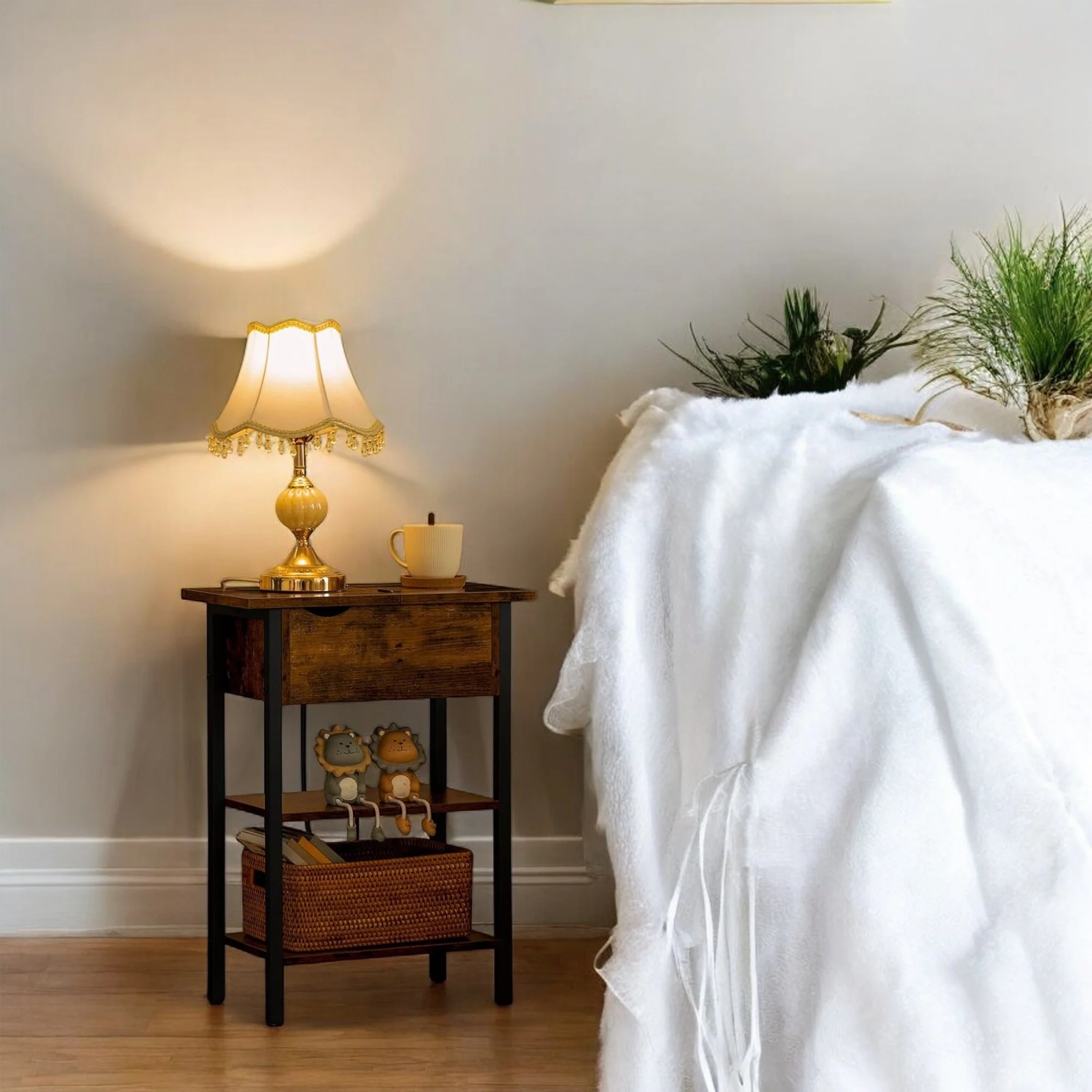 Smart Charging Nightstand Hidden Storage and USB Ports