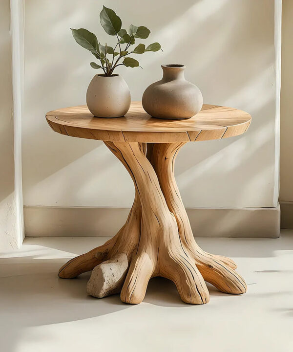Round Accent Table Solid Wood Live Edge Rustic Natural