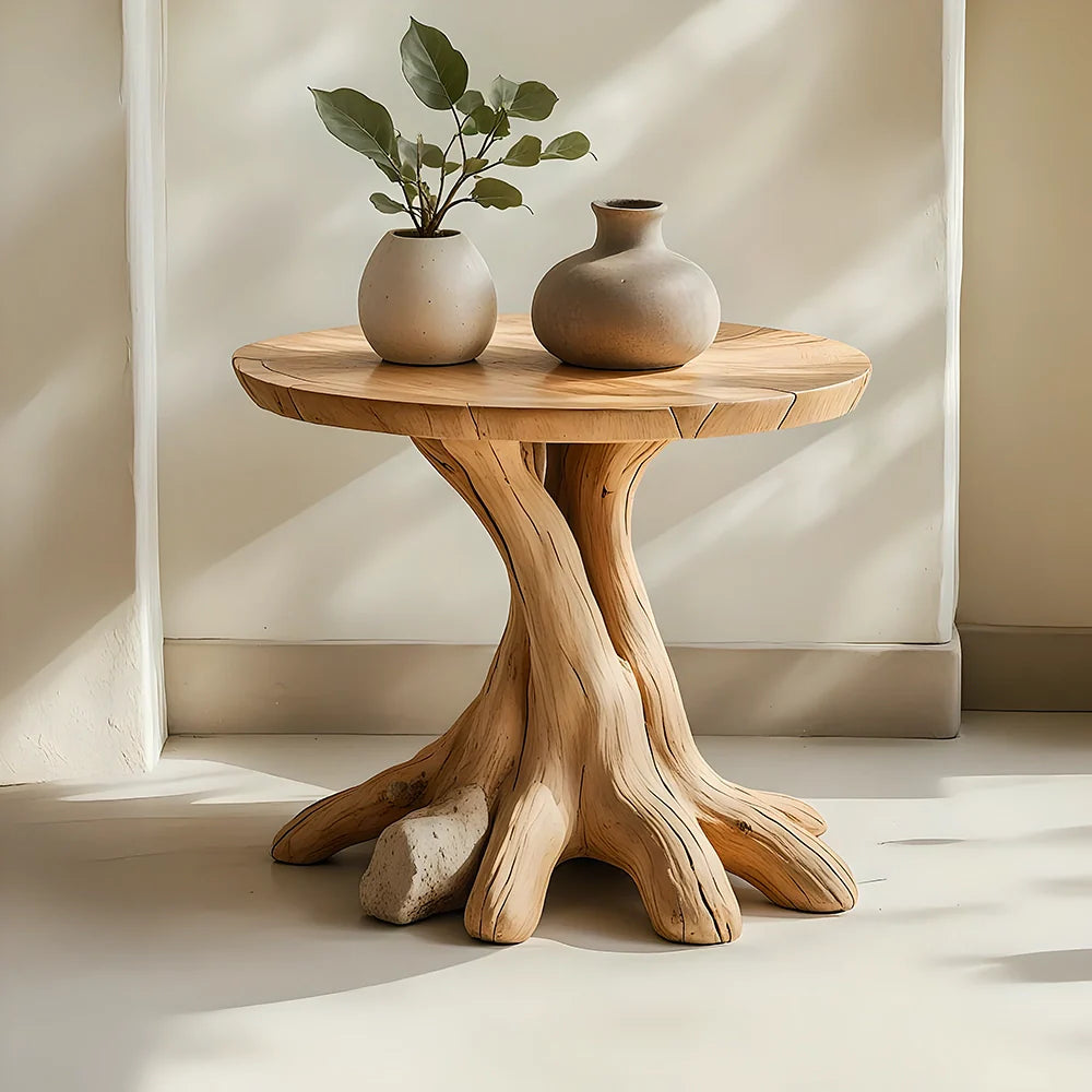 Round Accent Table Solid Wood Live Edge Rustic Natural